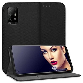 mtb more energy® Protective Case Smart Magnet Compatible with Oppo A94 5G (6.43 Inches) - Black - Book Style - Flip Cover Wallet Case