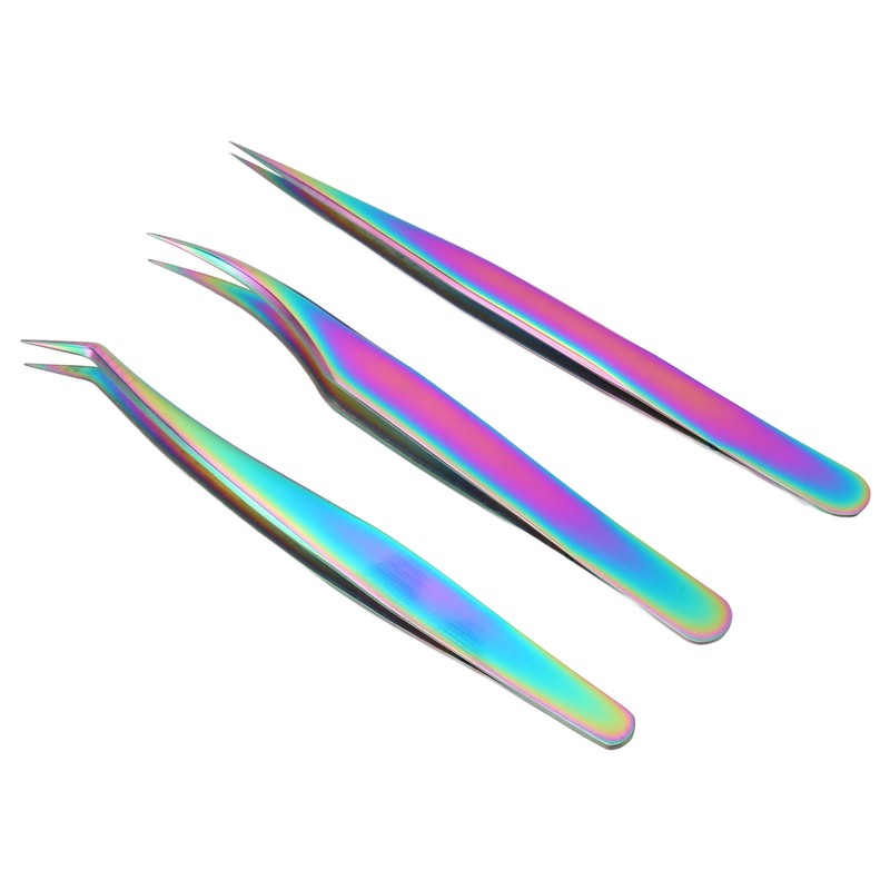 3PCS Eyelash Tweezers Stainless Steel Lash Tweezers Set False Eyelash