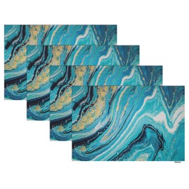 Swono Blue and Golden Mable Placemats,Incorporate The Swirls of Marble Or The Ripples of Agate Place Mats Home Decoration for Dinner Table,Indoor Outdoor Waterproof Kitchen Table Mats Set of 4,12"X18"