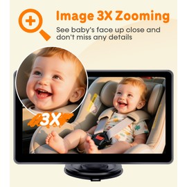 Yakry Baby Car Camera 7-Inch - 3X Zoom Recording Touchscreen 1080P HD Easy to Install 150° Wide Angle Rear Facing Backseat Camera 940nm Night Vision for Infant