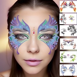 Halloween Makeup Cross-Border Temporary Tattoo Stickers - Face & Eyebrow Designs for Holiday 18.4CM*17.4CM/PA-7 50ea