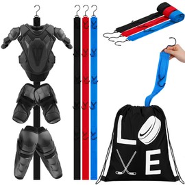 Arrowbash 4 Pcs Hockey Gear Drying Rack with Hockey Drawstring Bag Portable Hockey Hanger with 6 Hooks Hanging Hockey Drying Rack Ice Hockey Equipment Organizer Hanging Straps for Hockey Gifts Camp