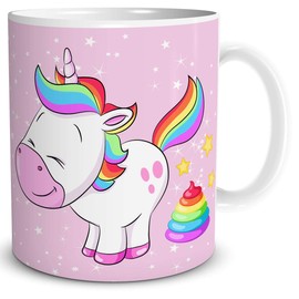 TRIOSK Tasse Einhorn lustig mit Regenbogen Unicorn Bunter Haufen Geschenk für Einhornfans Frauen Freundin Mädchen Kinder Geburtstag Rosa