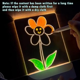 OneNine LED Drawing Board, LED Note Board with 7 Colors Pen, Dry Erase LED Light Up Acrylic Message Board Doodle Desktop Memo Illuminated Wordpad for Child School Cafe Home Office