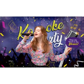 Karaoke Party Decoration Kit - Includes Photography Backdrop & 10 Studio Selfie Photo Booth Props with Sticks - Music Disco Theme Studio Background Banner Birthday Supplies
