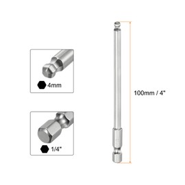 sourcing map 3pcs Ball End Hex Screwdriver Bit Set 4mm (H4.0) Size 1/4" Hex Shank 100mm (4") Long Magnetic Ball Head Bits S2 Steel Metric Screw Driver Bit