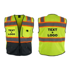 Kolossus Custom High Visibility Safety Vest Front Pockets Reflective Tape for Men and Women Class 2, BK/YL 3X-Large
