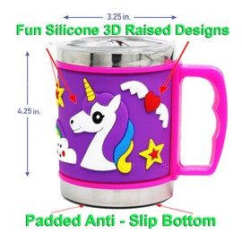 F-32 12 Oz Kids Stainless Steel Unicorn Purple 3D Mug with 2 Pack Slider Closure Lids - Eco-Friendly - BPA Free Signature Collection (Unicorn Purple)
