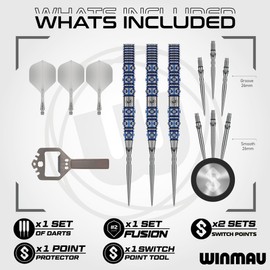 WINMAU | Lunaris | 22g | Tapered | Steel Tip | 90% Tungsten Darts Set