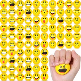 VercanMonth 100 Pcs Face Stress Balls Bulk 1.57 Inch Face Squeeze Balls Mini Foam Emotion Funny Squeeze Balls Yellow Smile Expression Balls for Adults Boy Girl Students Employee Relieve Anxiety Stress