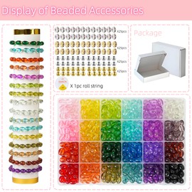 REVKI 500pcs Glass Beads for Jewelry Making,8 * 10mm Rice Shaped Glass Beads Kit, 24 Transparent Colorful Crystal Beads for Jewelry Making and DIY Crafts, Friendship Bracelets