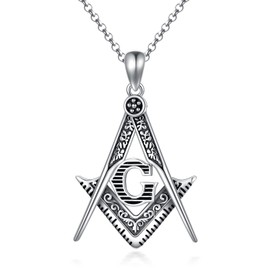 MEIDERBO Masonic Gifts 925 Sterling Silver Masonic Necklace Freemason Pendant Compass Symbol Jewelry for Men 22+2"