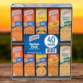 Variety Pack Sandwich Crackers – 40 Packs with Peanut Butter & Cheese Fillings – Quality Lance Snacks, 6 Crackers per Pack – Ideal for Snacks, School & Lunchboxes
