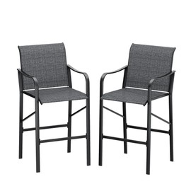 VICLLAX Outdoor Bar Stool Set of 2, Bar Height Patio Chairs with Textilene Fabric, High Top Tall Bar Chairs for Porch Deck Balcony, Brown