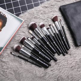 DUcare Makeup Brushes 15Pcs Makeup Brush Set with Bag Kabuki Foundation Blending Blush Eyeliner Shadow Brow Concealer Brushes Kit Black