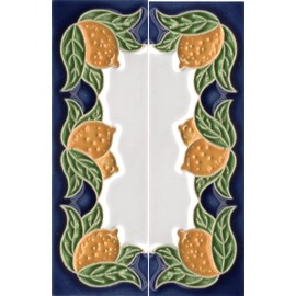 Italian Handmade Ceramic Large Yellow Lemon Numbers & Letters Tiles. Tile Size: 15cm x 4.8cm, 3 to 6 Tile Frames (Ends 2 Tile Set)