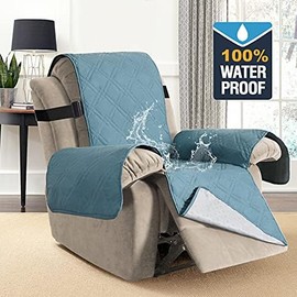 H.VERSAILTEX 100% Waterproof Recliner Covers for Living Room Double Protection Recliner Chair Cover Washable Furniture Protector Recliner Slipcover for Dogs, Pets, Kids (Recliner, Smoke Blue)
