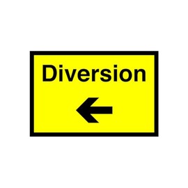 Safety First Display LTD Diversion arrow left sign - warning road, street sign - 1.2mm Rigid plastic for indoor/outdoor usage (400mm x 300mm) Viewing Distance within 14m.