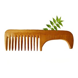 Rufiys Wide Tooth Neem Wooden Comb for Hair Growth Women & Men (Handle Comb)
