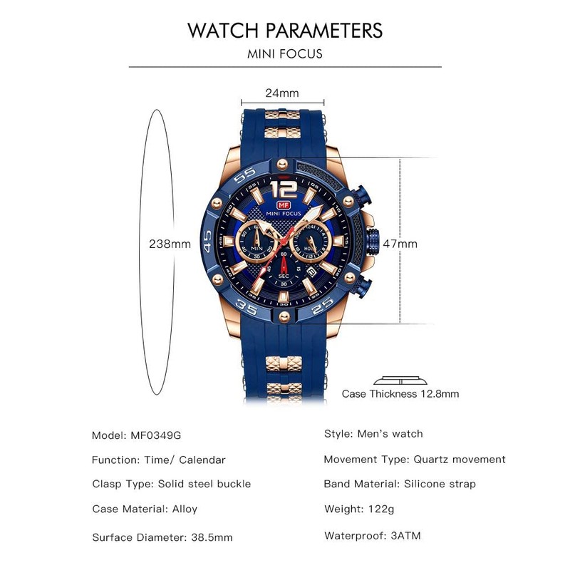 Watch for Men Fashion Casual Waterproof Chronograph Military Mens Watch