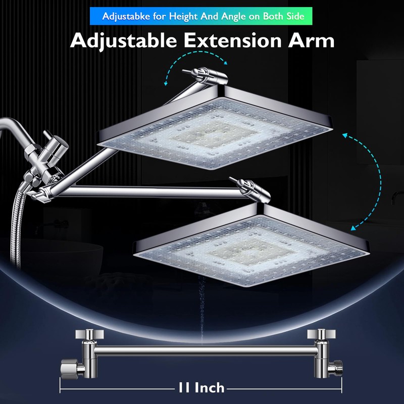 PinWin Shower Head, 8'' Dual Rain Shower Head with 11''