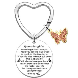 SDOFY Granddaughter Gifts Granddaughter Keychain Birthday Gift Butterfly Cute Keyrings Encouraging Graduation Present Inspirational Christmas for Granddaughter