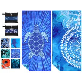 2 Pack Microfiber Lightweight Thin Beach Towel Sand Free Quick Dry Super Absorbent Compact Oversized Large Towels for Swimming Pool Yoga Gym Travel Vacation Beach Accessories Essentials for Adults