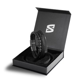SERASAR Premium Leather Bracelet for Men in Black, Magnetic Clasp Made of Stainless Steel in Black, Silver and Gold, includes Jewellery Box, Great Gift Idea, Stainless Steel