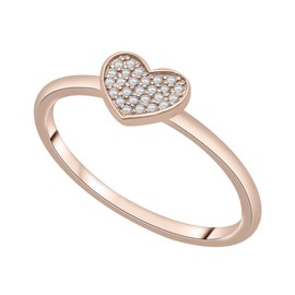 Timeless Love White Sapphire Ring Set in Polished 10K Pink Gold over Sterling Silver, Heart Shaped 0.80"x0.22" Ring, Dainty Jewelry for Women, Women’s Fashion Rings, Luxury Rings for Women, Size 7