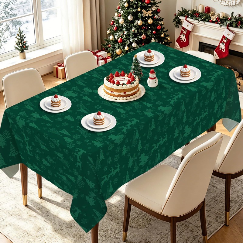 Christmas Santa Claus Deer Rectangle Table Cloth Green 60x84inch