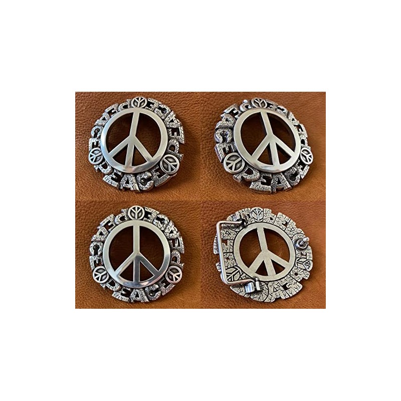 Cowboy Craft Unique Biker Buckle Antique Peace Sign Engraved Buckle