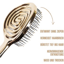 nascita Hair Brush without Pulling for Women, Men & Children, Detangling Brush for Curls, Long & Wet Hair, Sustainable Detangler Brush with Spiral Spring with 3D Flexi Design, Hair Brush Gold