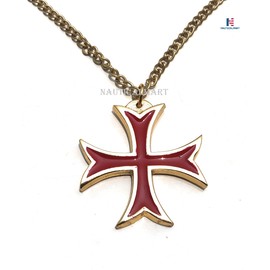 NauticalMart Pendant Masonic Knight's Templar Crusader Red Cross Stainless Steel Necklace with Free 24" Chain (Brass Finish)