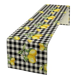 Fresh Lemon Table Runner, Yellow Lemon Black White Buffalo Check Plaid Table Runner for Farmhouse Coffee Home Kitchen Dining 13x36in