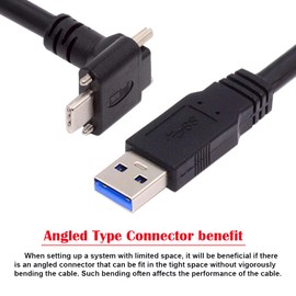 CY 90 Degree Up Down Angled Type Screw Locking USB-C to USB 3.0 Data 5Gbps Cable Type-C for VR Camera Laptop (30cm)