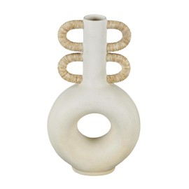 Deco 79 Resin Decorative Vase Round Speckled Centerpiece Vase with Woven Inspired Arched Handles and Cutout Opening, Flower Vase for Home Decoration 9" x 4" x 16", Cream