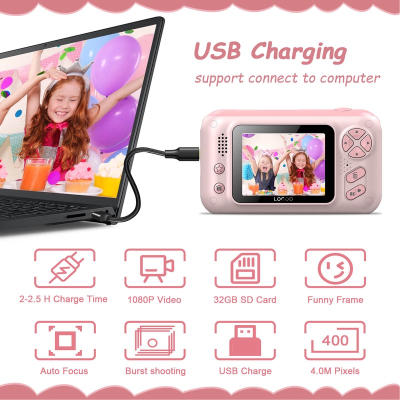 2.4in Kids HD Camera 40MP Photo 1080P Video 180Degrees Flip
