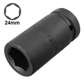 Sourcingmap 3/4-Inch Drive by 24mm Deep Impact Socket, 6-Point, Cr-V, Metric