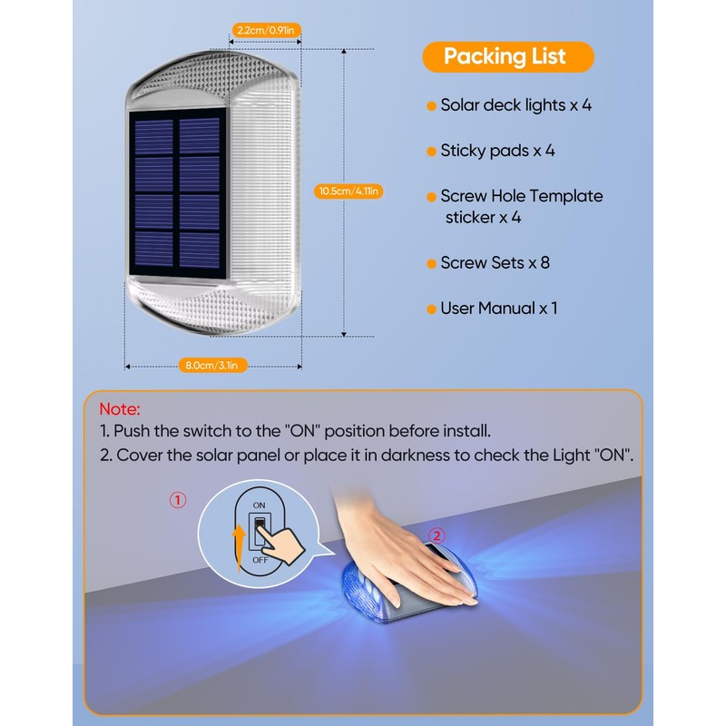 DetarZinLED Solar Driveway Lights Outdoor, 4 Pack IP68 Waterproof Dock