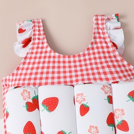 ABEHIK Kids One-Piece Floatation Swimsuit Toddler Boys Girls Cute Strawberry Float Suit One Piece Floating Swimwear Swim Vest with Adjustable Buoyancy Life Bathing Suit Pink 12-18M