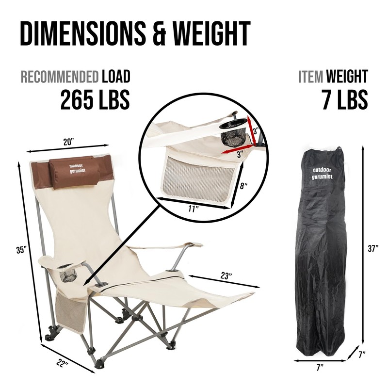 Outdoor Gurumist Folding Camping Chair with Footrest, Tan/Brown