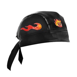 Skull Flame Punk Rock Bandana Head Wrap Du Doo Do Rag Hat Men Bicycle Leather Rivet Cap with Flame Gloves (Without Rivet)