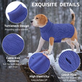 Queenmore Dog Sweaters for Large Dogs, XL Dog Sweater, Sleeveless Knit Pet Pullover with Turtleneck, Warm Winter Clothes Pet Knitwear, Christmas Sweaters for Extra Large Pets, Royal Blue,XL