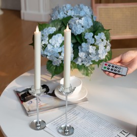 CozierGlow Rechargeable Flameless Candle with Remote Timer, 3D Moving Flame Real Wax Led Candles (Includes Remote Control, Charging Base, and USB Cable) (Rech-2Taper-Ivory, 9in)