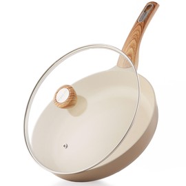 SENSARTE Ceramic Nonstick Frying Pan Skillet with Lid 11inch, Non Stick Pan Omelette Pans, Non-toxic Kitchen Cooking Chef's Pan, Free of Intentionally Added PFOA/PFAS/PTFE, Induction Compatible, Taupe