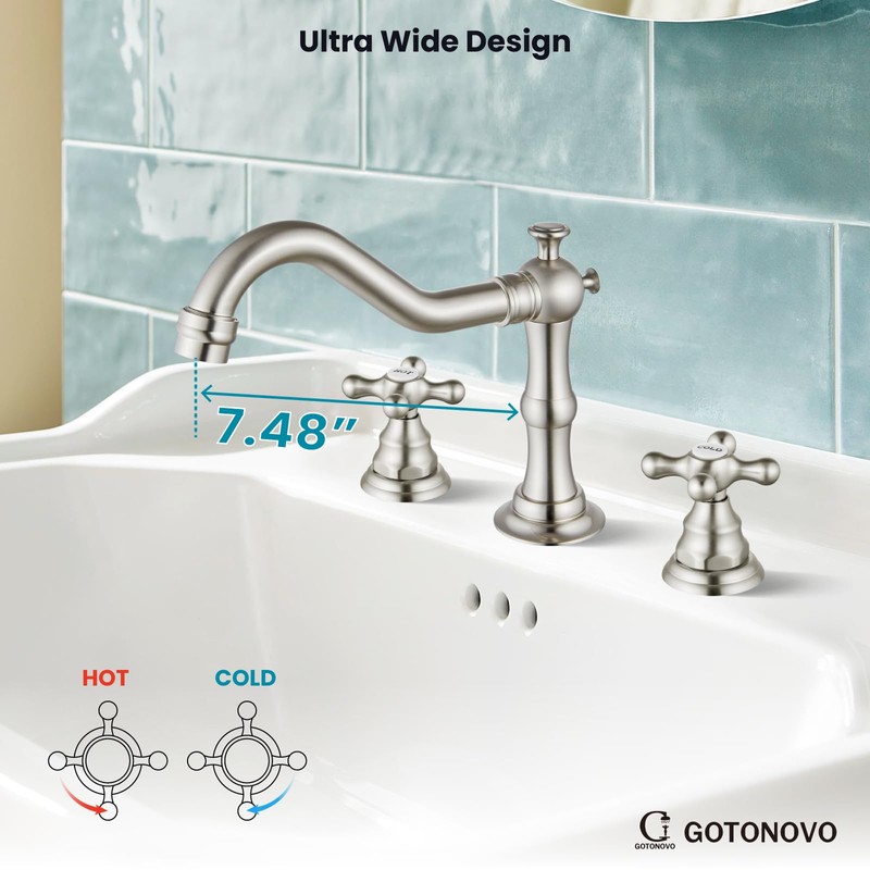 gotonovo Bathroom Sink Faucet Widespread Brushed Nickel Double Mixing Tap
