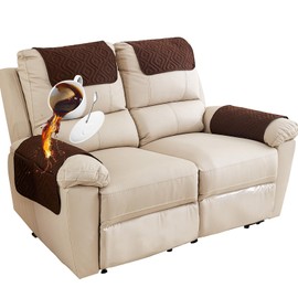 Sofa Armrest Cover, Headrest Cover for Recliner Chair Arm Cover, Armchair Slipcover with Pockets, Nonslip Quilted Furniture Protector for Pets Leather Sofa Couch (Coffee(Style B),2 Seater(4pcs))