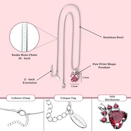 Maya's Grace Birthstone Paw Print Pendant Necklace, Rhinestone Gemstone, Pendant Necklace for Women