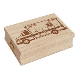 Ambulance EMT Emergency Service Vehicle Rectangle Rubber Stamp for Stamping Crafting - 1.7in Small