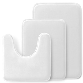 HUXMEYSON 3 Piece Memory Foam Bathroom Rugs Sets, Non-Slip & Quick Dry Bath Mat, Ultra Soft Velvet Bath Rugs for Bathroom, Toilet and Shower Floor, White